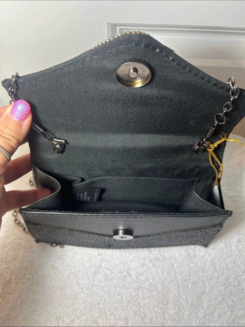 bebe Hollywood Mini Rhinestone Satchel Crossbody Bag in Black NWT’S